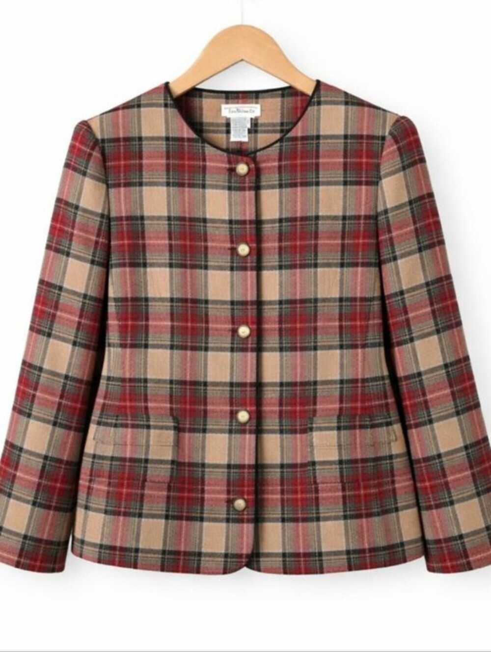 Vintage Talbots Blazer Womens Size 16 Red Tan Plaid Wool Blend Quiet Luxury NWT